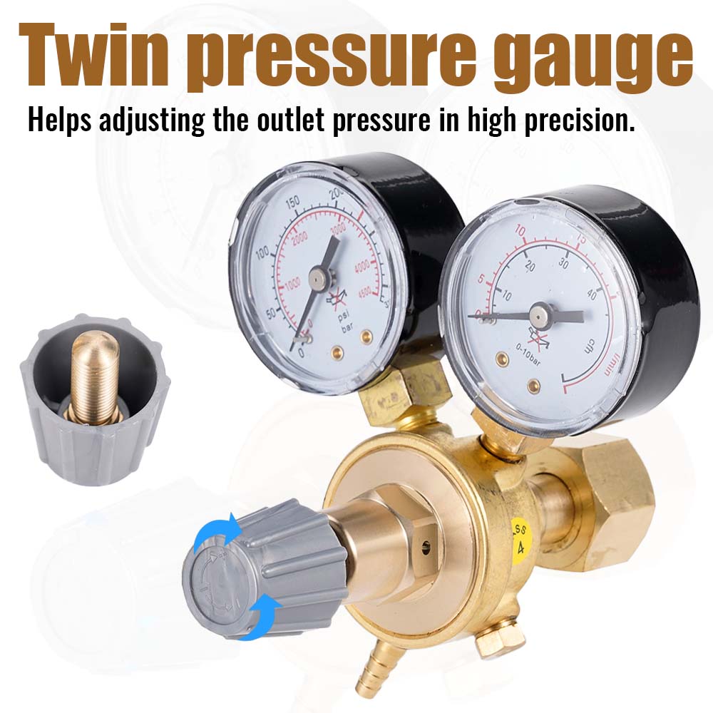 Pressure Regulator Dual Gauge Argon Pressure Reducing Gauge W21.8 Connector Mini Type Welding Flow Meter Control Valve