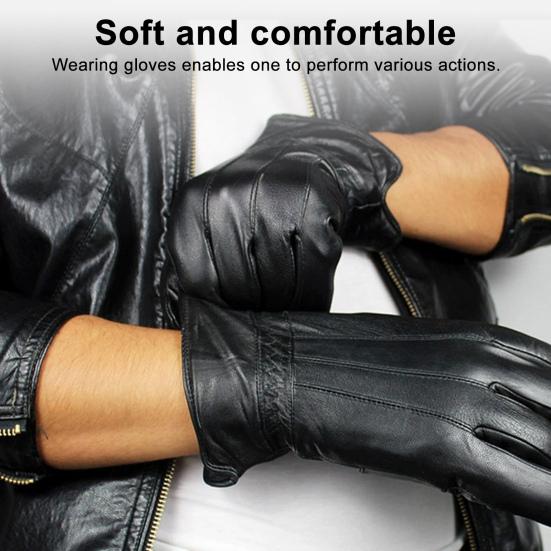 Мужские кожаные перчатки Зимние теплые полнопалые спортивные перчатки Совместимые с сенсорным экраном Ветрозащитные велосипедные перчатки для работы на открытом воздухе, бега, выполнения поручений