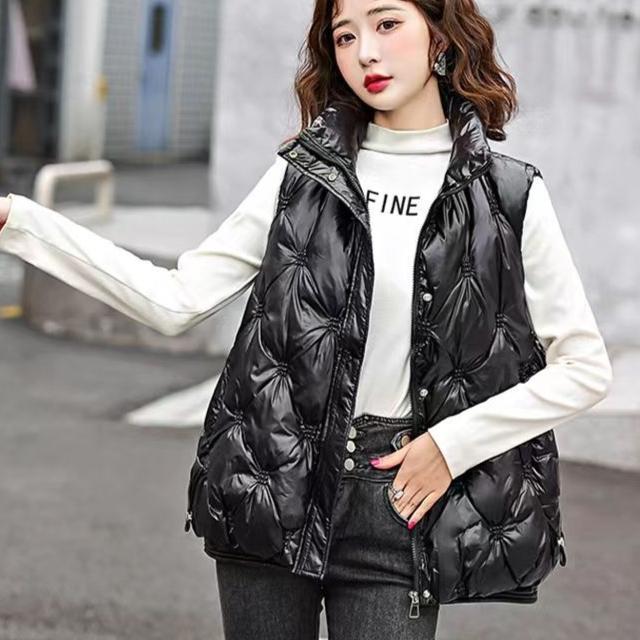 Down Cotton Vest Women New Autumn and Winter Korean Version Waistcoats Bright Face Wash Fashion Cotton Padded Jacket