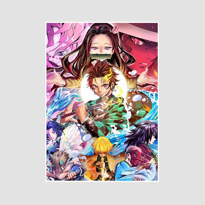 Японский комикс фильм «Убийца демонов» поезд «Муген» аниме-постеры Kimetsu No Yaiba Белый бумажный постер Художественная роспись настенное украшение Фреска Домашний декор