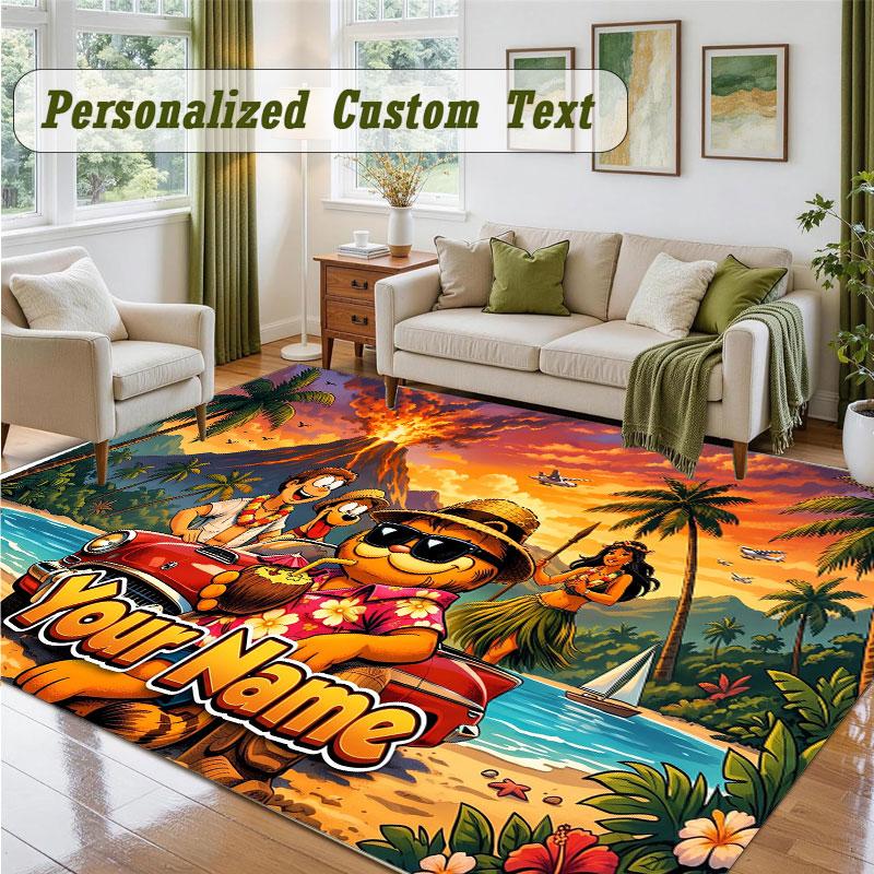 Crystal Velvet Square Rug Custom NameGarfield Pattern Non Slip Home Floor Decor Rug