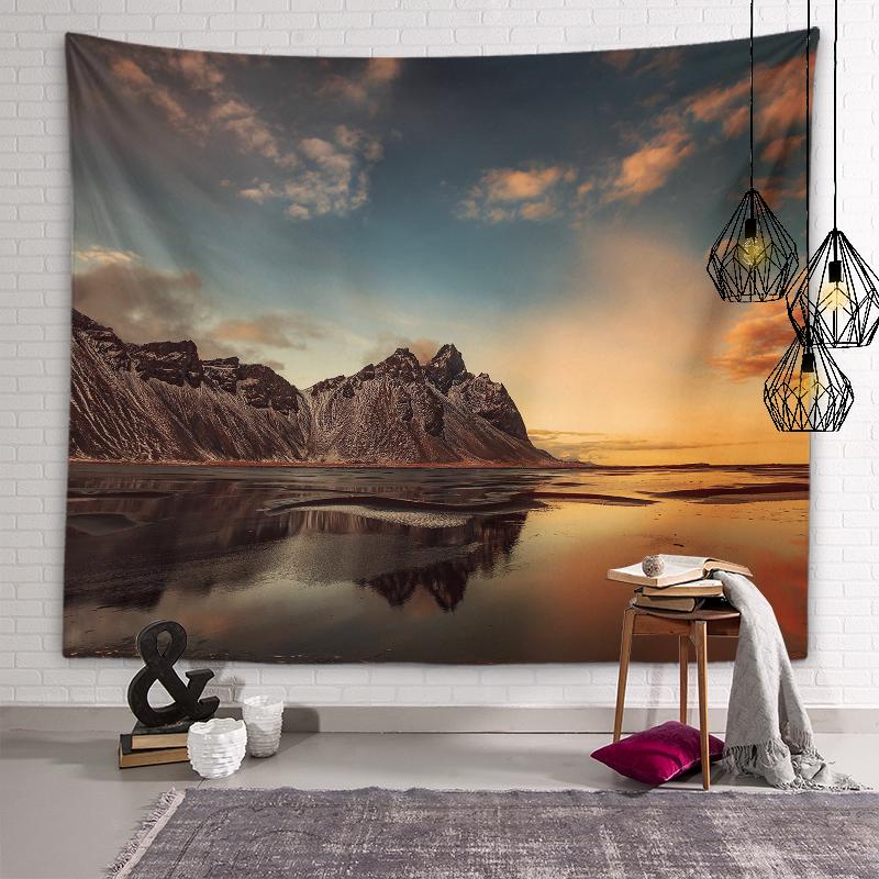 Горы, озеро, цветы, настенное искусство, декоративный эстетический гобелен, фон, Настенный декор, гостиная, спальня, домашний декор, гобелен