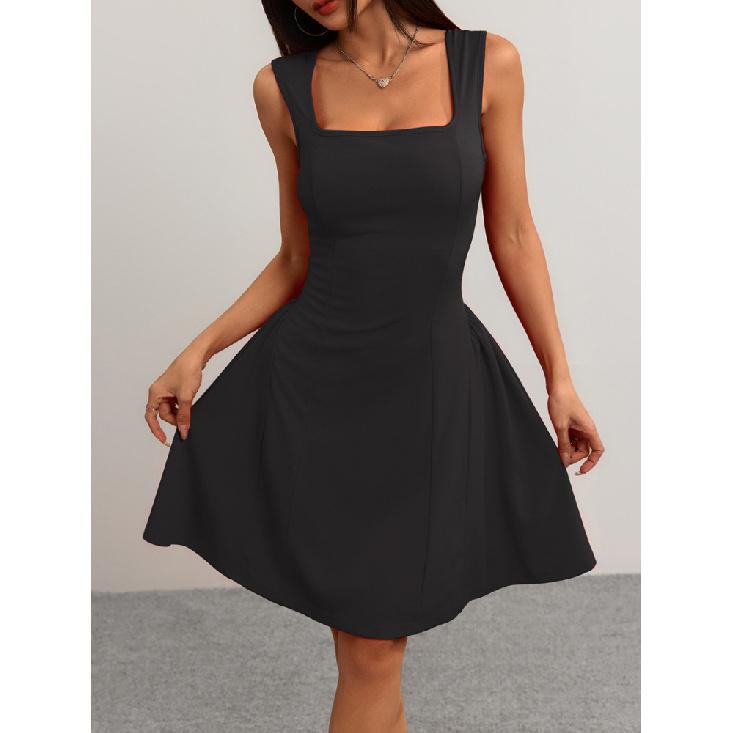 Модные однотонные вечерние мини-платья-комбинации с квадратным вырезом и открытой спиной, новинка 2025 года, элегантное клубное короткое плиссированное платье с высокой талией