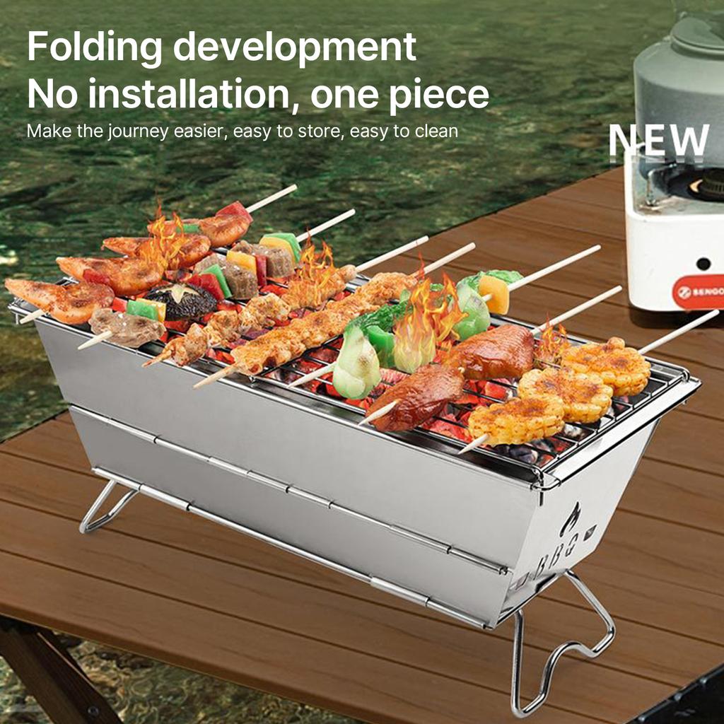 Портативный кемпинговый гриль-барбекю Раскладывается и используется без инструментов, складной, из нержавеющей стали, древесный уголь