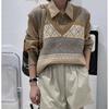 Pullover Vest Autumn and Winter Korean V Neck Vintage Embroidered Loose Knit Vest Casual Sleeveless Sweater Women