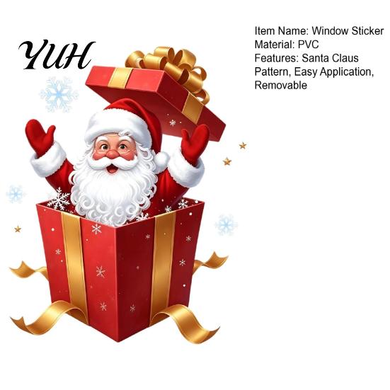 Indoor Outdoor Holiday Decor Santa Gift Box Sticker, Christmas Static Window Decal, Removable Waterproof PVC Wall Stickers Decal for Glass Doors