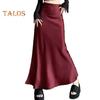 Women Fishtail Skirt High Waist Fishtail Hem Maxi Skirt Solid Color Retro Satin Texture Hip Wrapped Skirt