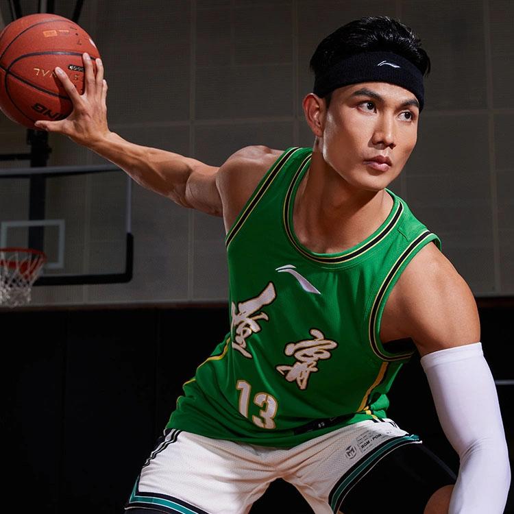 Li-Ning Баскетбольная майка прямого покроя CBA Series, влагоотводящая, дышащая, фанатская версия, сезон 21-22, мужские топы, зеленые AAYR813-1