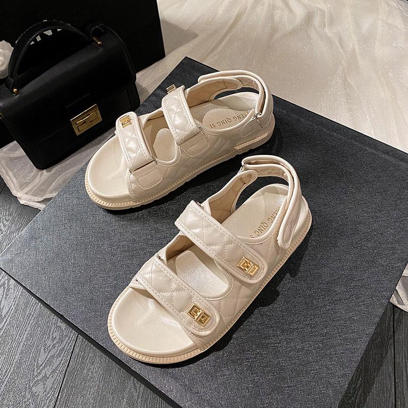 Reconstructed Velcro Sports Sandals for Women, New Summer Design, Diamond Pattern, Thick Flat Bottom, Large Size T75