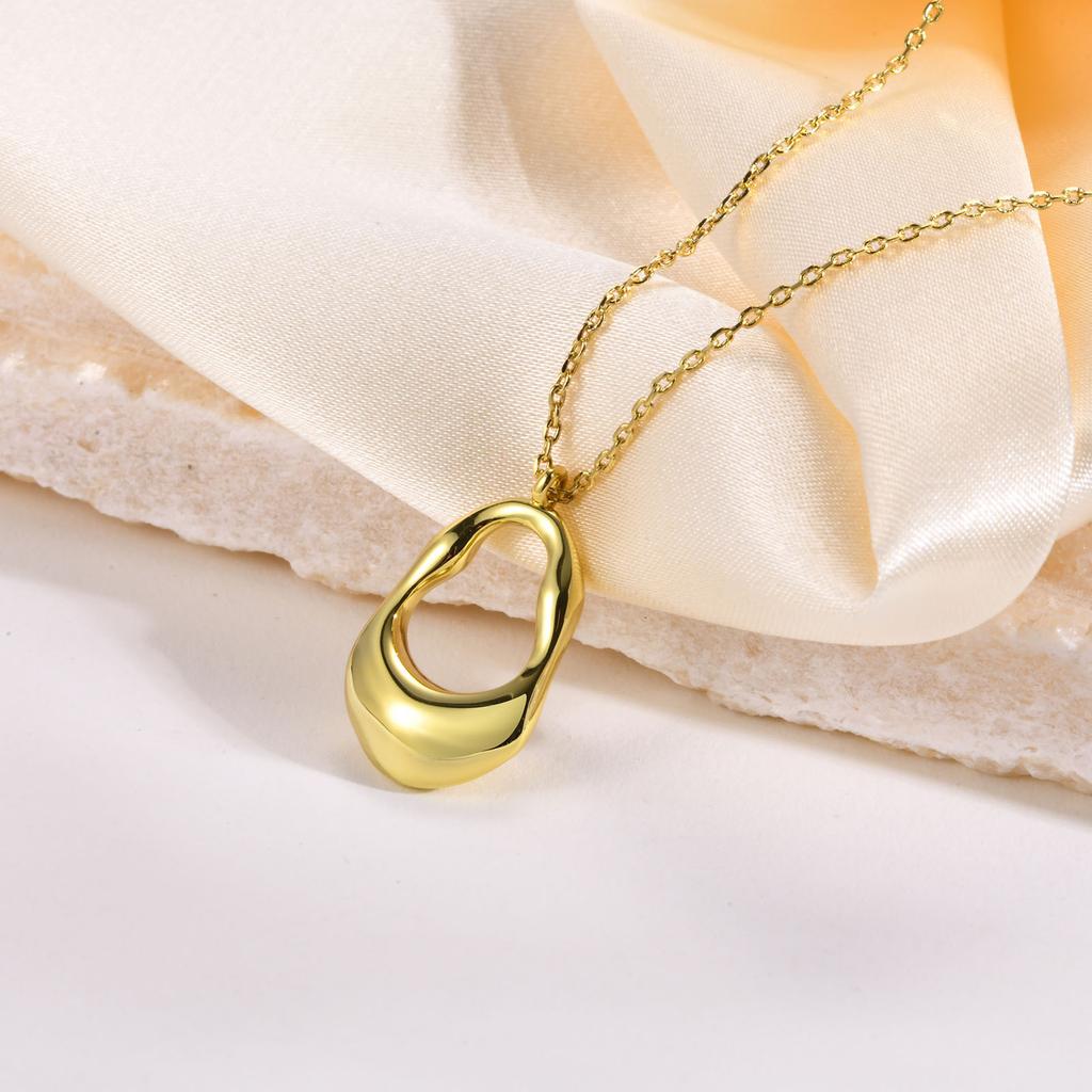 18K Gold Plated Pendant Necklace For Women, Hollow Irregular Statement Necklace Trendy Jewelry