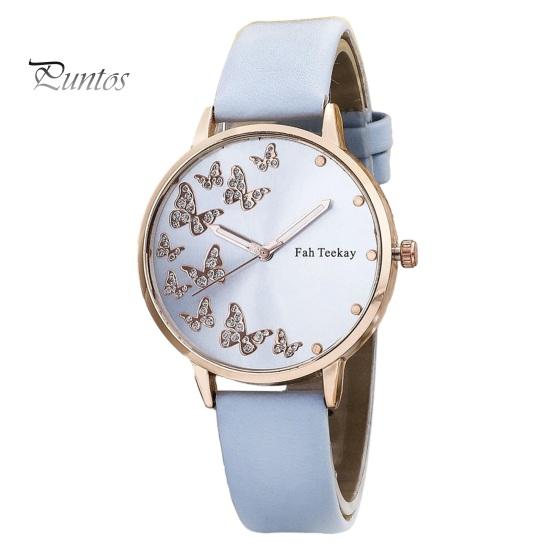 2 шт./компл. женские часы, браслет, набор, кварцевые часы, декор в виде бабочки, горный хрусталь, искусственный жемчуг, изысканный регулируемый ремешок из нержавеющей стали из искусственной кожи, женское запястье