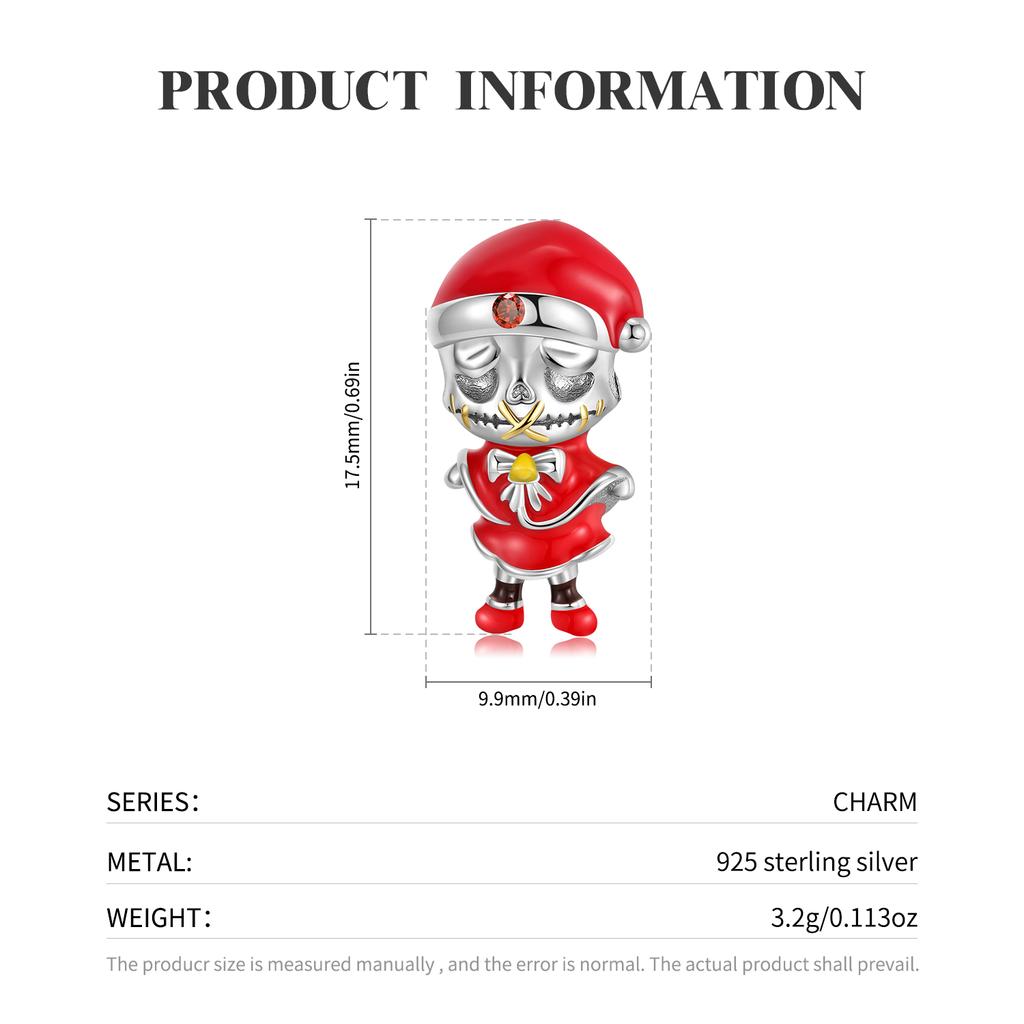 Skateboard Skull Charm 925 Sterling Silver Christmas Skeleton Beads for Women Fine Charms Bracelet Jewelry Making