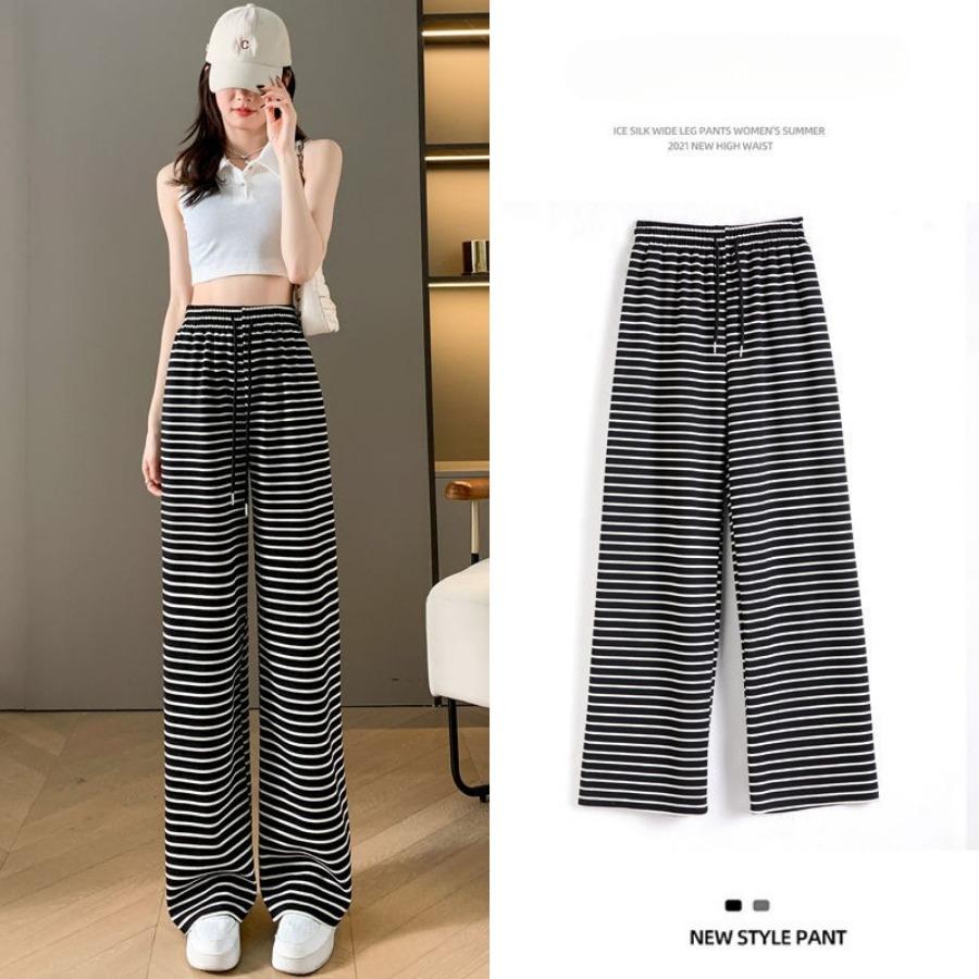 Широкие брюки в черно-белую полоску для женщин, весна-лето, прямые свободные повседневные брюки, универсальные брюки с принтом зебры