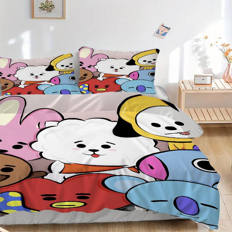 3Pcs Bt21 Character Gathering Bedding Sets For All Sizes New 3D Printed Bed Cover Comforter Duvet Cover Pillowcase Bedroom Decoration