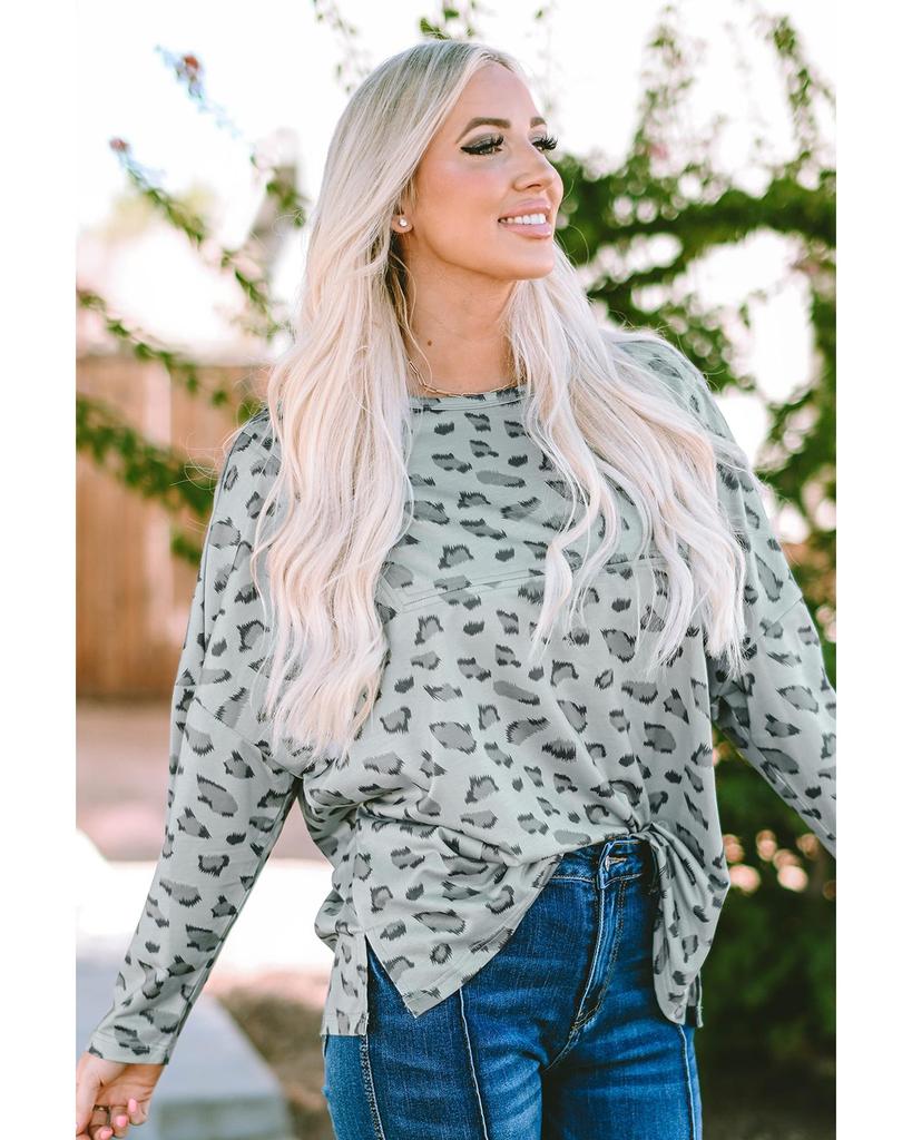 Azura Exchange Animal Print Stitching Loose Long Sleeve Top