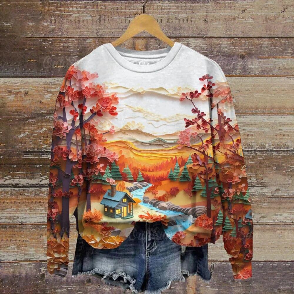 Женская толстовка с забавным узором, новинка 2024 года, пуловер, топ, повседневная толстовка с принтом в стиле Харадзюку для женщин, 3D-свитер, винтажные женские топы