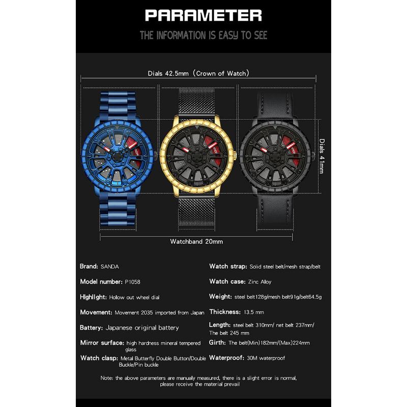 SANDA Новые мужские кварцевые часы со стальным ремнем, модные тенденции, простые креативные полые кварцевые мужские часы
