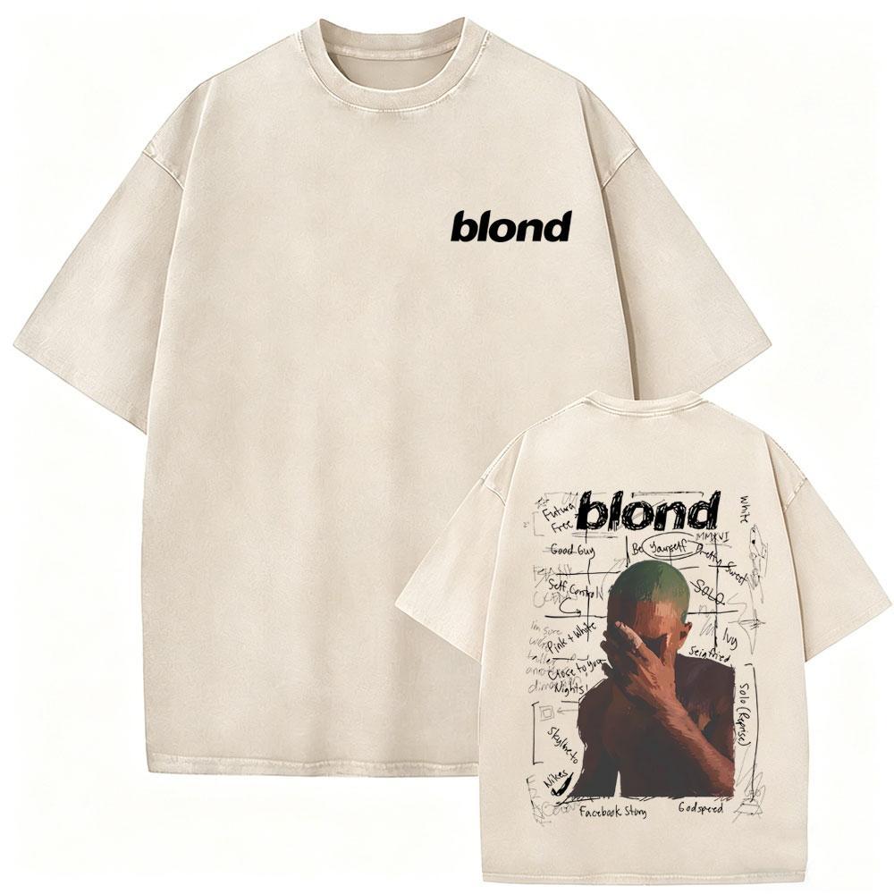 Rapper Frank Washed Vintage T Shirts Ocean Hip Hop Fashion Tshirt Blond Pop Music Tshirts Men Women Retro Oversized Streetwear
