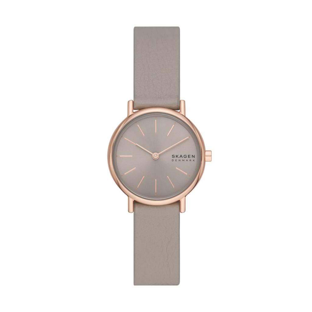Skagen Signatur Lille Minimalist Watch for Grey Signatur Lille Women, Leather/Rose Gold, 30mm,