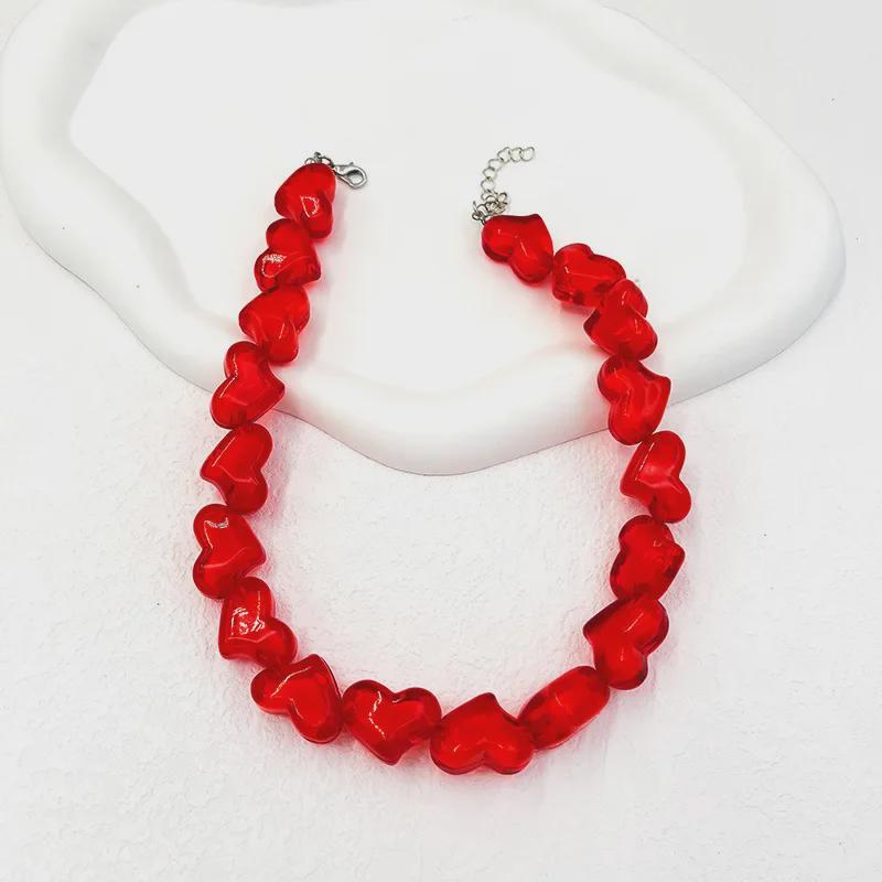 Европейско-американское акриловое красное сердце бусины ожерелье ювелирные изделия