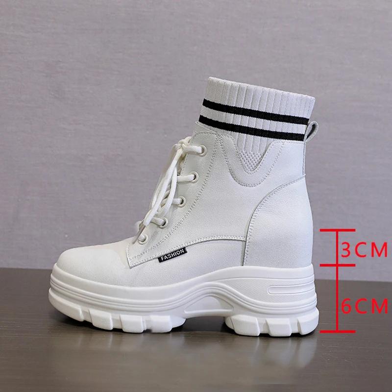 2025 Spring Autumn Shoes Women Ankle Boots Genuine Leather Single High Heels Botas Ladies Height Increasing 9cm Black Beige D352