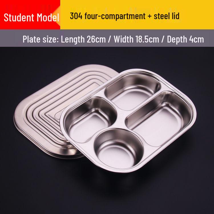304 Stainless Steel Drop-Proof Square Dinner Plate for Kids with Four Compartments