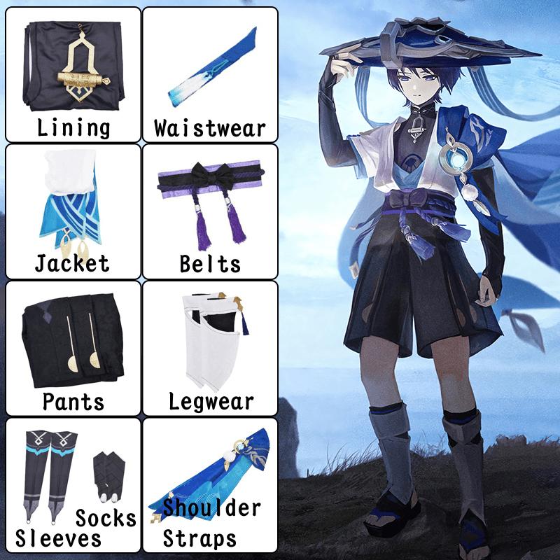 Wanderer Scaramouche Косплей Scaramouche Косплей Костюм Униформа Одежда Парик Полный костюм Игры Scaramouche Костюмы