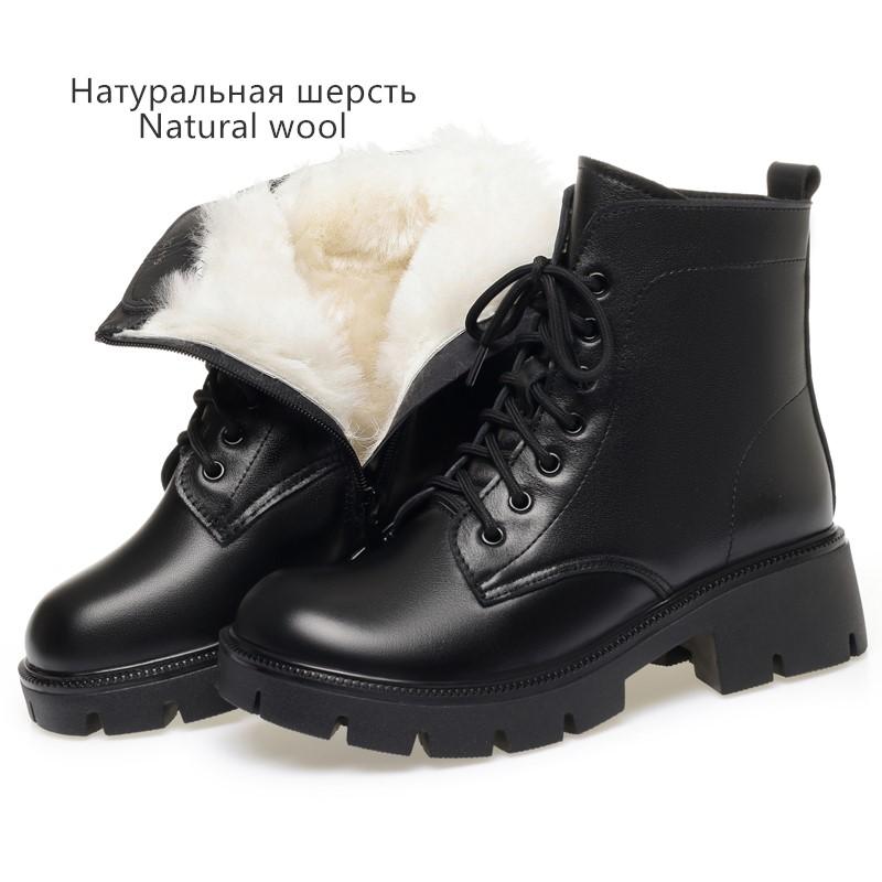 Модные женские зимние ботинки из натуральной кожи 2025 Новые Теплые женские сноубутсы из натуральной шерсти Большой размер Британский стиль Женские ботинки