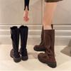 Мода 2024 года, новые модные женские длинные сапоги с пряжкой, дизайнерские рыцарские сапоги на массивном каблуке и платформе, высокие сапоги в стиле панк, готическая уличная обувь для женщин