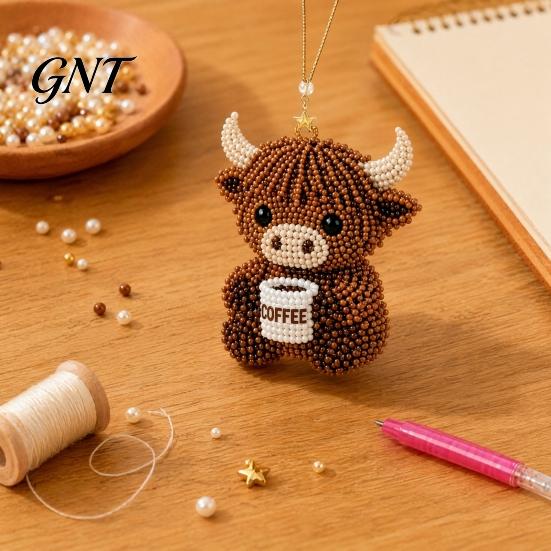 Multi-color Beads Kit DIY Highland Cow Beading Kit, Cute 3D Bead Craft Pendant Handmade Ornaments with Colorful And Instructions, Beadwork for Adults