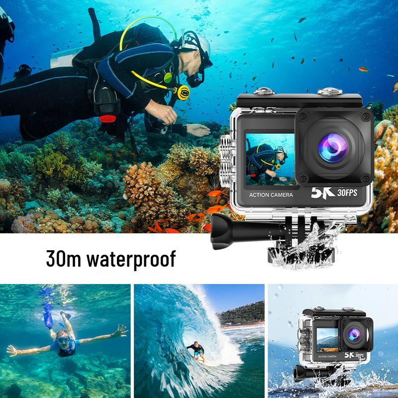 5K HD Sports Camera with Image Stabilization, Dual Color Screen & WiFi Remote for Outdoor Cycling