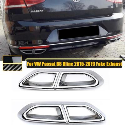 Для VW Passat B8 Rline 2015-поддельные выхлопные трубы с четырьмя отверстиями, глушители внешней трубы, рамка, крышка заднего бампера, декор, автомобильные аксессуары