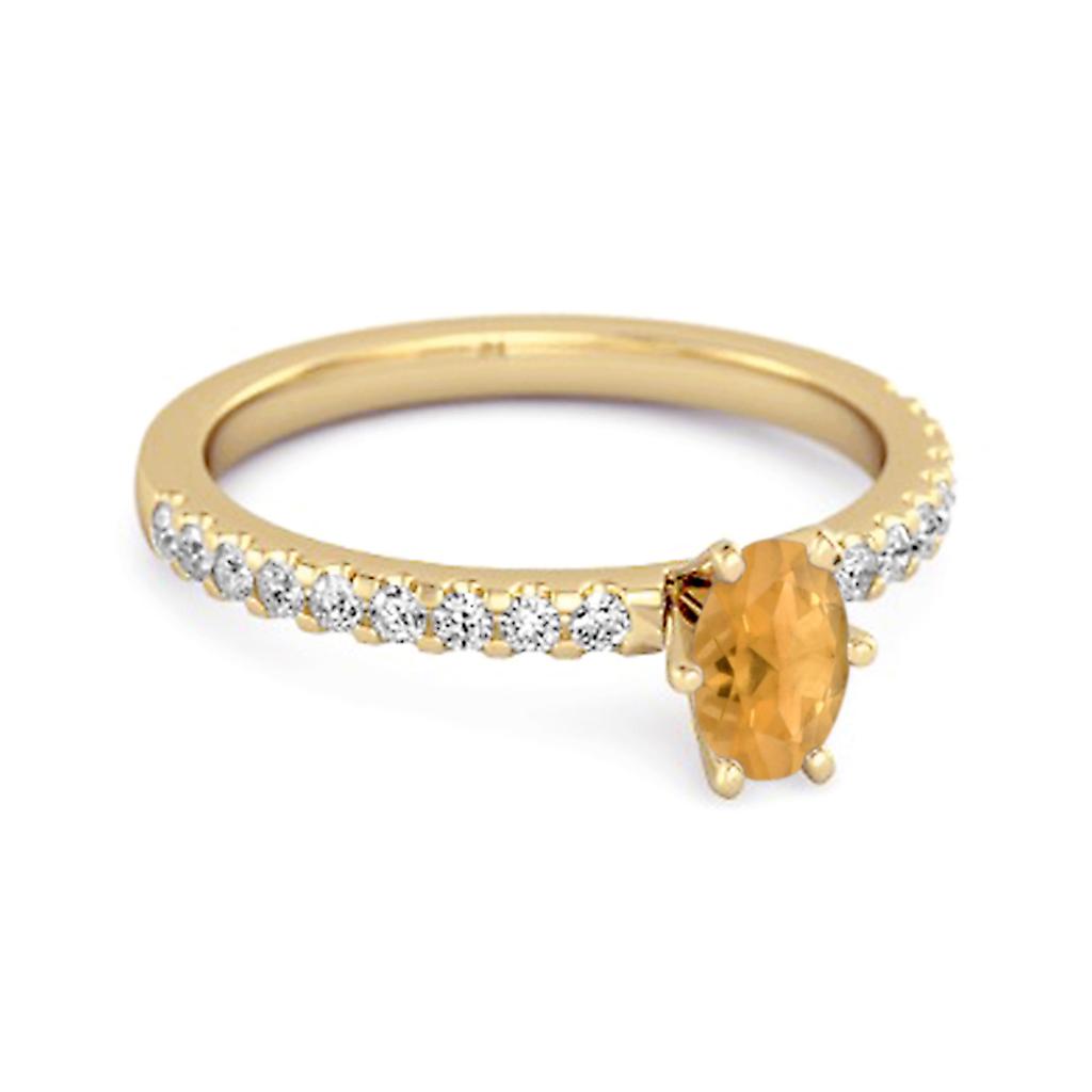 Citrine Oval Solitaire Ring - 925 Sterling Silver Gold Vermeil