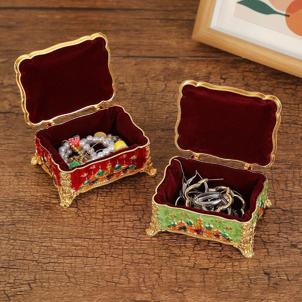 Mini Portable Jewelry Storage Box Enamel Zinc Zinc Alloy Dresser Display Ring Storage Jar Wedding Gifts