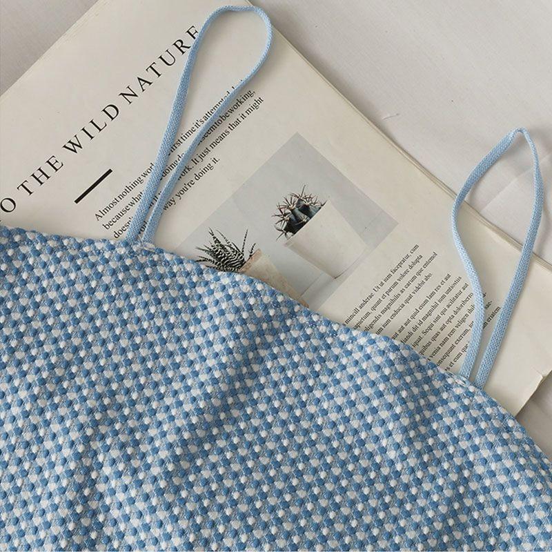 Летний короткий топ в клетку с открытым пупком, женский новый стиль, милый жилет внутри