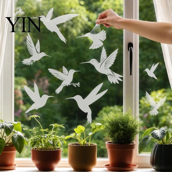 Decorative Window Sticker White Hummingbirds Decals for Bird Strikes, Anti Collision Clings Decals, Strike Indoor Dazzling Reduction Prevention Glass