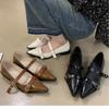 Women's Retro Pointed Toe Shoes High Quality Leather Shoes Mary Jane Shoes Woman New Shallow Buckle Strap Chunky Heel Sandalias