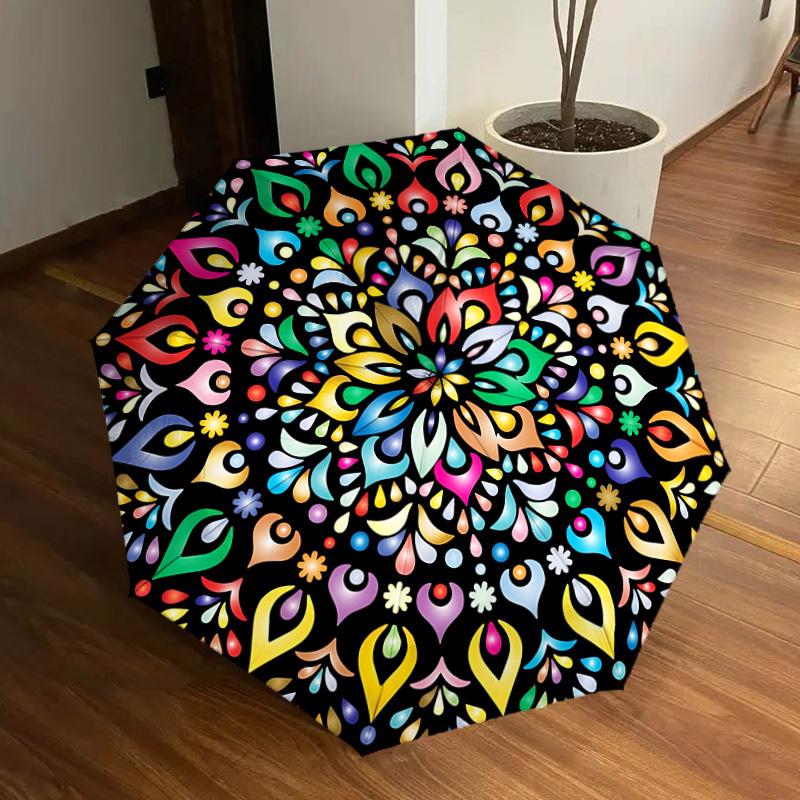 1pc Colorful Mandala Pattern Automatic Folding Umbrella, Heavy-Duty 8-Rib Construction, Perfect for Everyday yy251114153