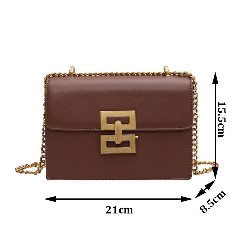 Minimalist Metal Decor Chain Single Shoulder Bag Square Elegant PU Crossbody Bag Woman's Trendy Flap Handbags Phone Purse CLE