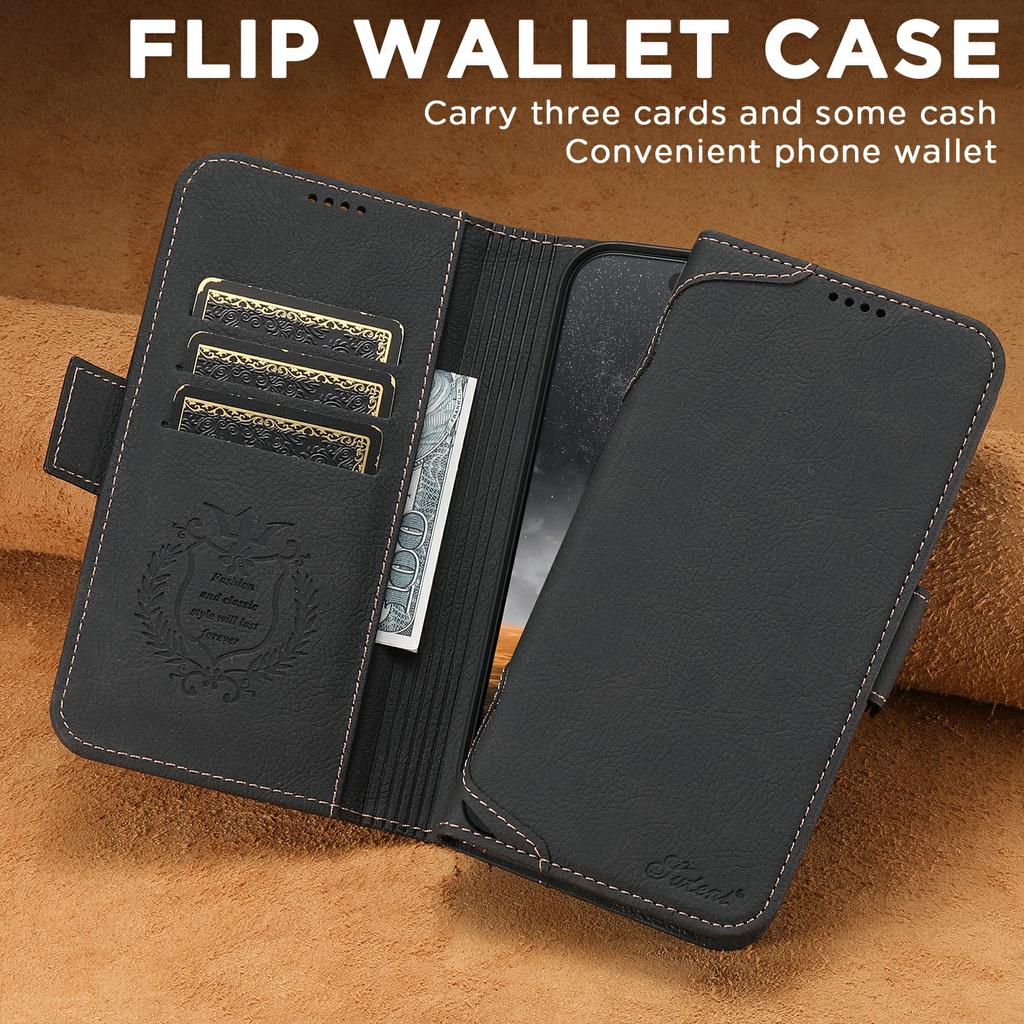 SUTENI J07 For iPhone Air Case Compatible with MagSafe Litchi Texture Leather Wallet Phone Cover