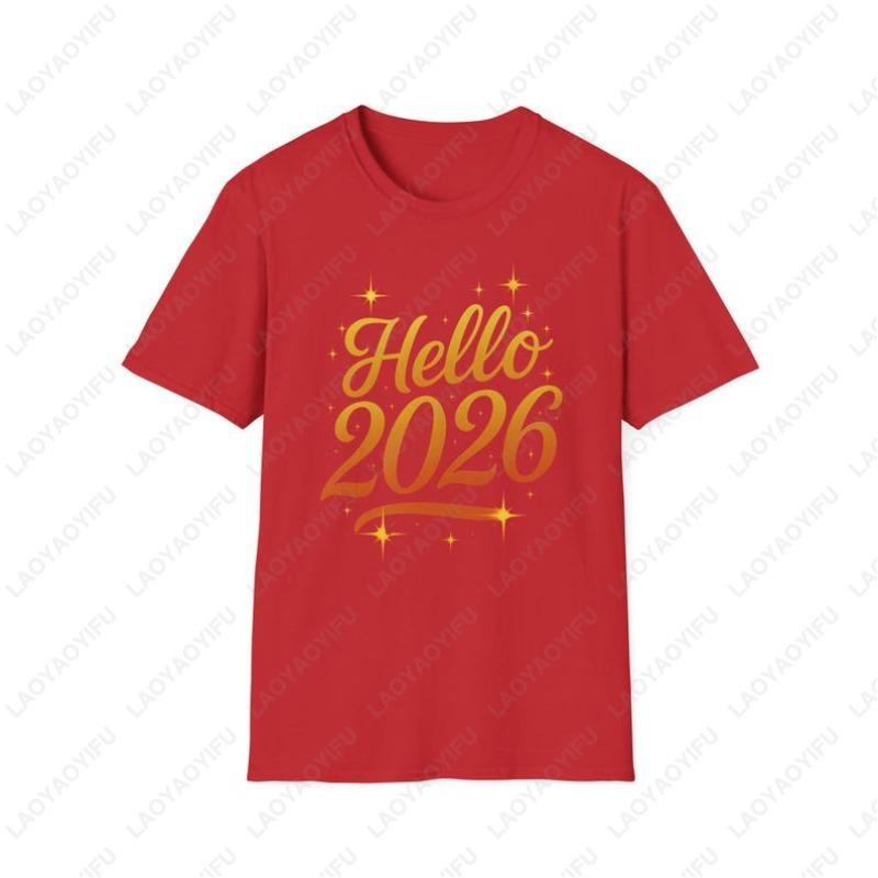 Hello New Year 2026 Classics TShirt Gift Festival Celebration Creative Gold Script Glisten Unisex Adult Breathable Cotton Tops