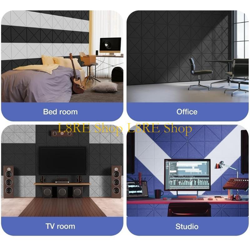 L8RE Pack of 12 Square Foam Panels Soundproof Wall Panels Polyester Acoustics Tiles