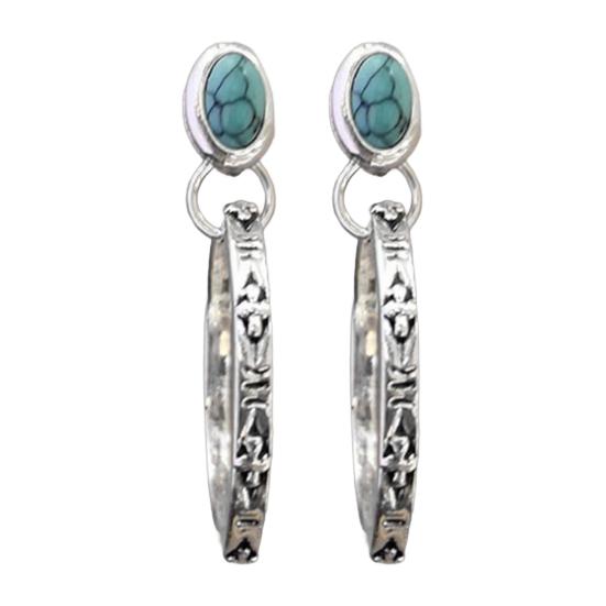 1 пара женских серег в стиле бохо, искусственная бирюза, винтажный стиль, ювелирные изделия, искусственный агат, гравировка, круглые серьги-кольца, выпускные серьги для путешествий