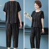 Women's Summer Dress Short-sleeved Loose Large-size Printing Mother Loaded Cotton and Linen Suit
