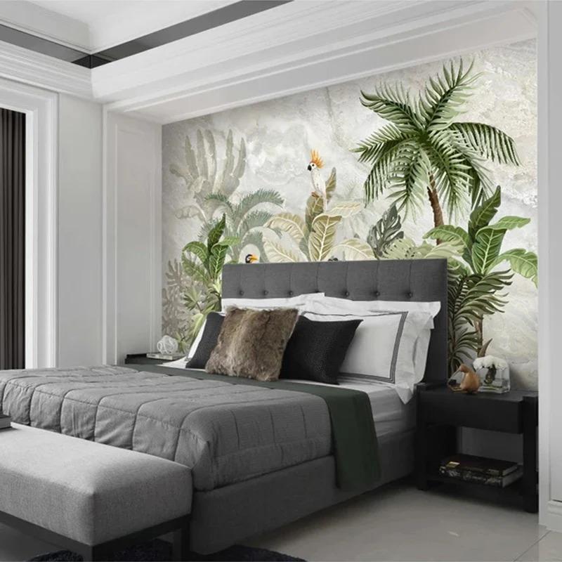 Custom Photo Wallpaper For Walls 3 D European Style Marble Pattern Hand Painted Plant Leaf Living Room Background Wall Painting