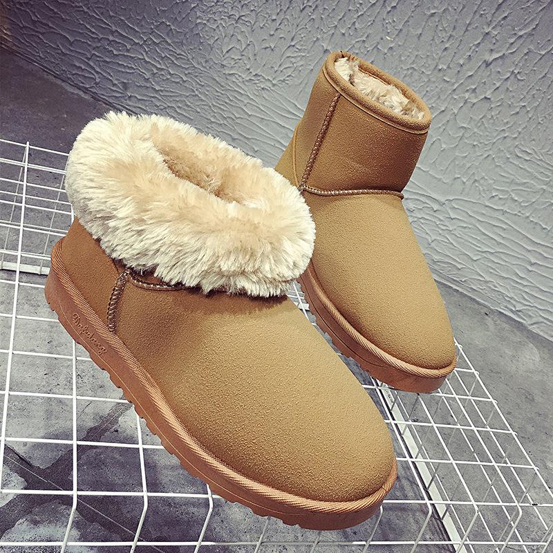 Ins Fashion High Quality Women Winter Snow Boots Plush Waterproof Warm Fur Female Ankle Boots Shallow Solid Rubber Women Boots