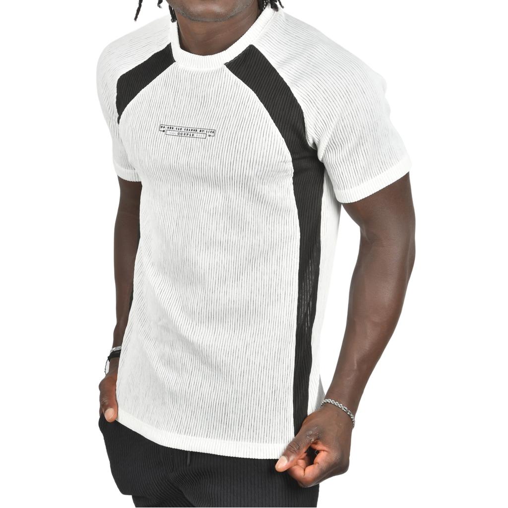 Облегающая футболка DeepSEA из лайкры в рубчик с боковыми полосками и надписью спереди 2403231