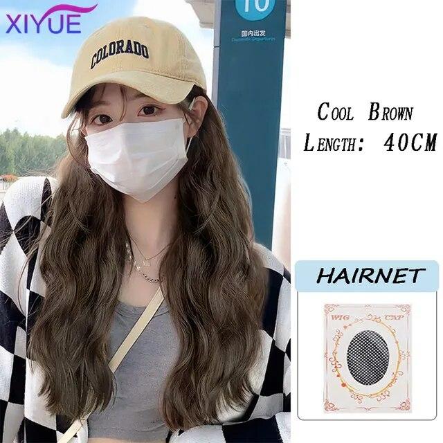 Шляпа, парик, женские длинные волосы, цельный, женская мода, ленивые, слегка вьющиеся волосы, бейсболка, парик, полное покрытие головы
