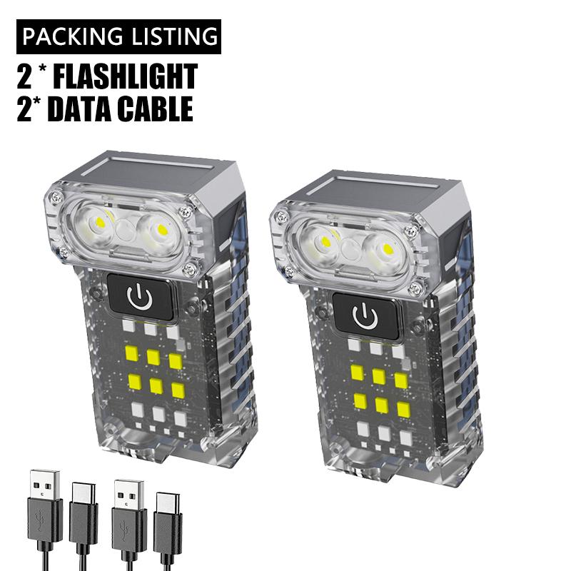 LED Rotatable Mini Keychain Flashlight USB Charging Hat Clip Light 400LM Pocket Emergency Lantern for Camping Fishing Walking