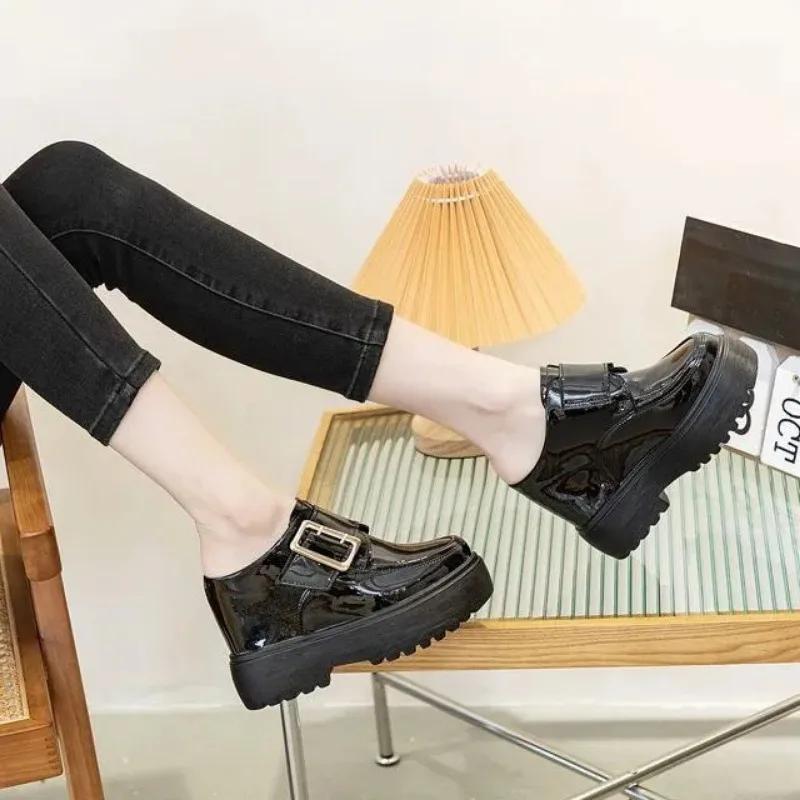 Fashion 11cm Genuine Leather Fashion Walking Height Increasing Loafers Ladies Casual Platform Wedge Women Slip On Student Shoes Slippers